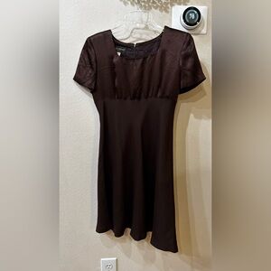90's Vintage Donna Ricco Brown Satin Babydoll Mini Dress Size 4 Petite